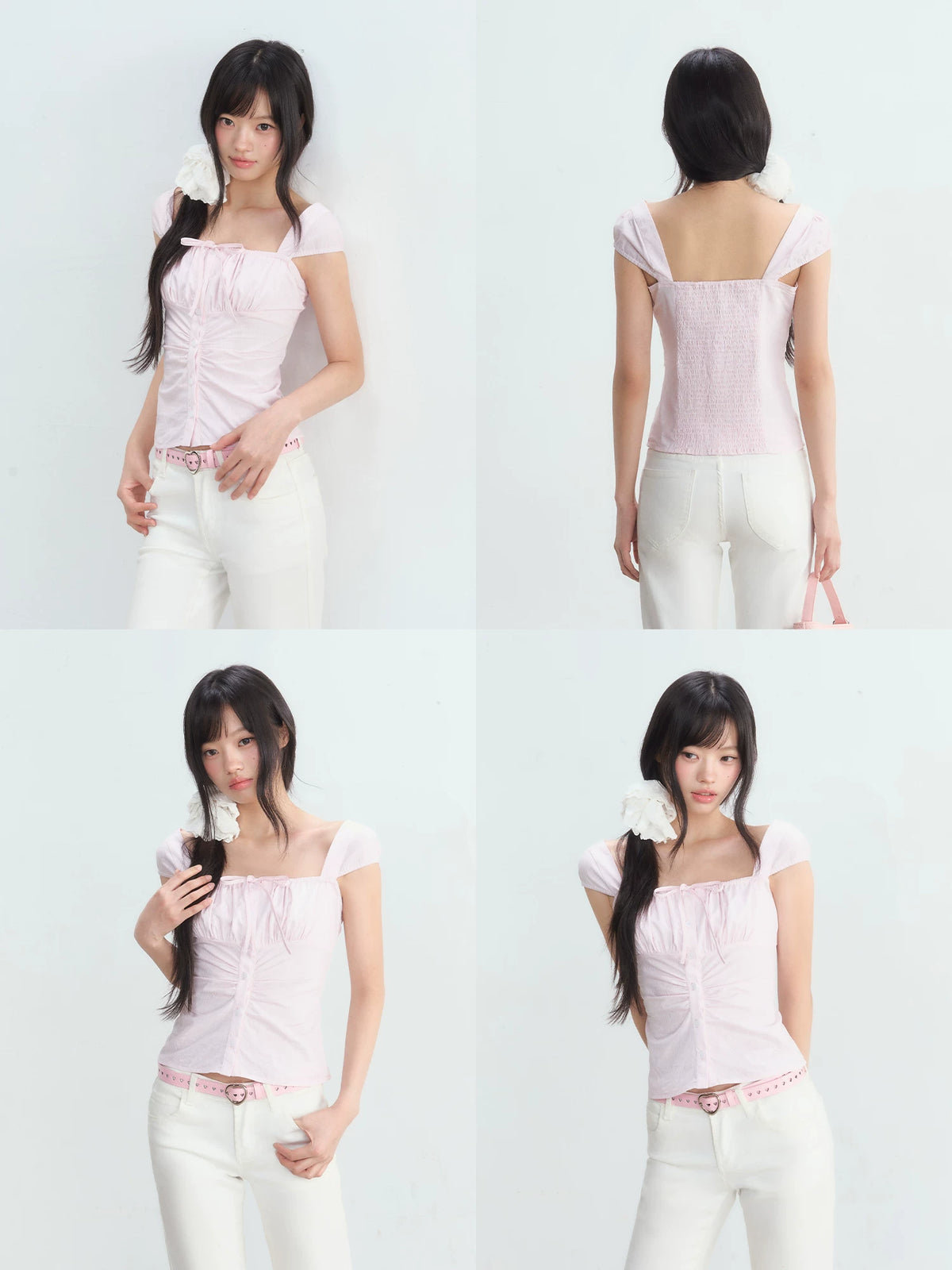 Pink Square Neck Blouse