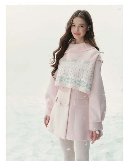 Double-Breasted Fur-Collar Coat Set