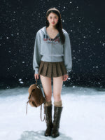 Dark Brown Retro Plaid Pleated Skirt