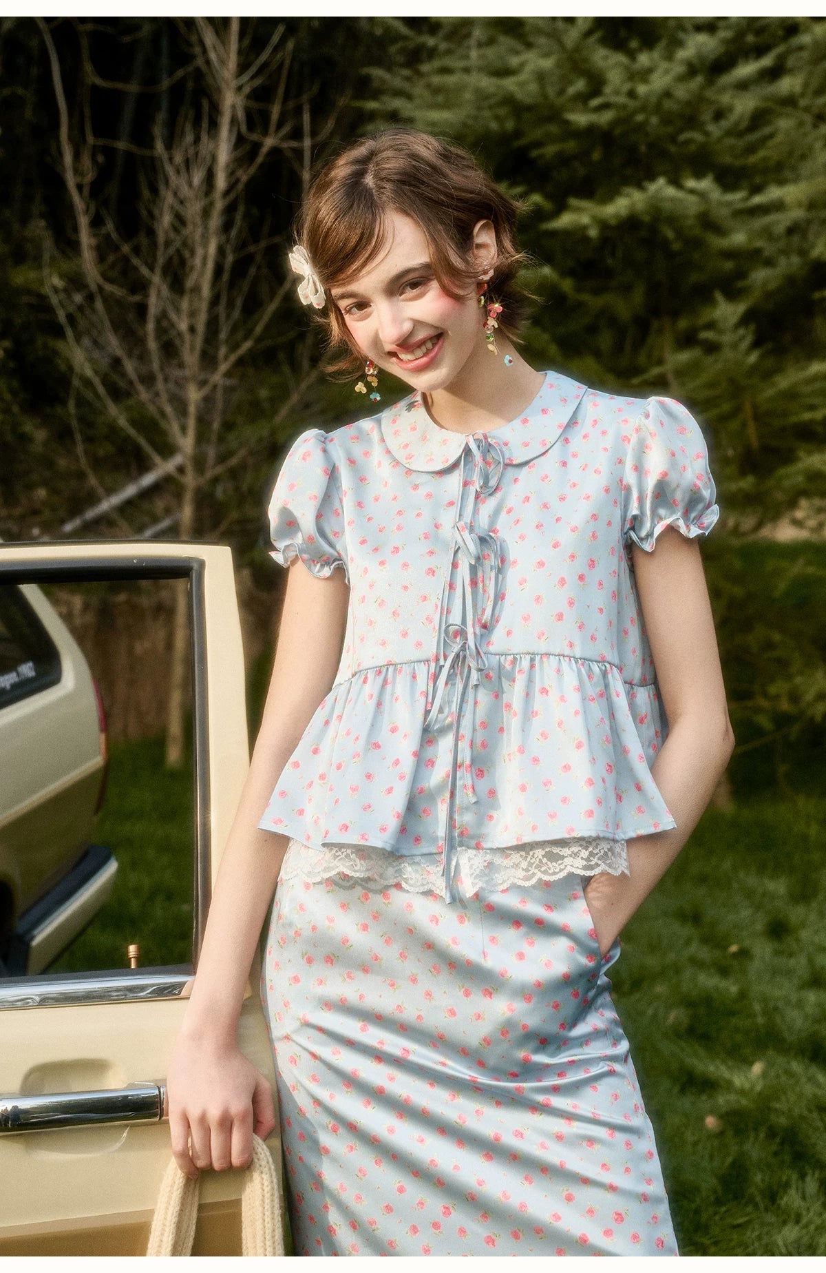 Rose Print Skirt Set
