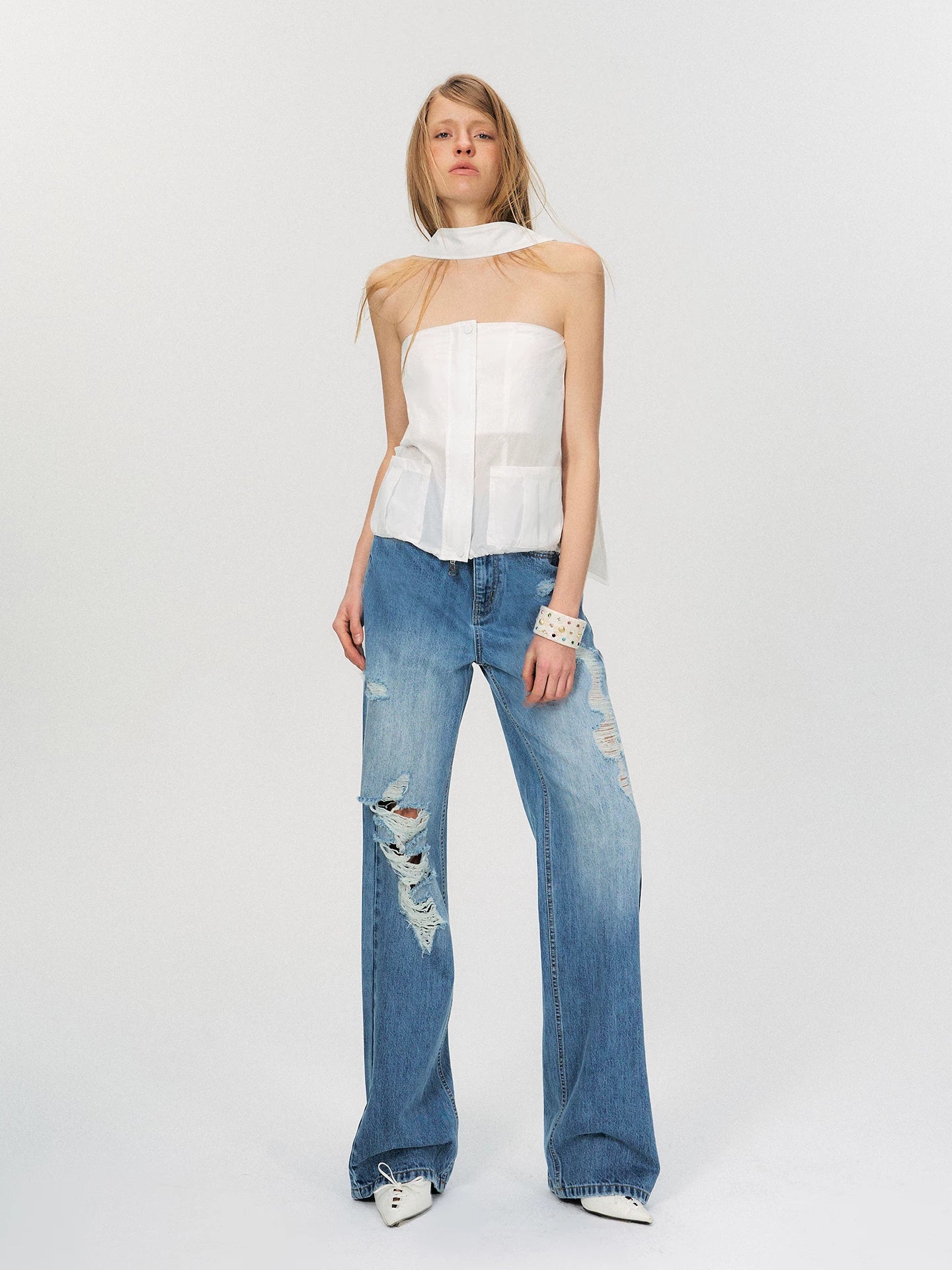 White Utility Bandeau Top