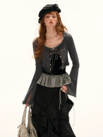 Square Neck Tie Detail Cropped Cardigan