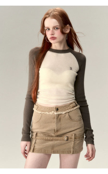 Apricot &amp; Coffee Wool Knit Sweater
