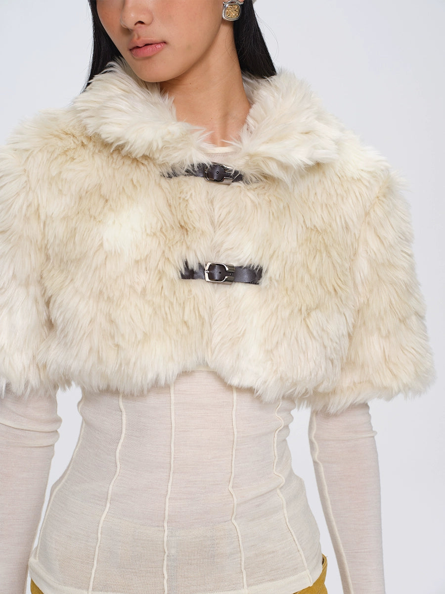 Eco-Fur Capelet Toggle Cropped Jacket