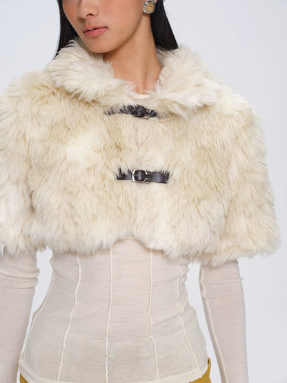 Eco-Fur Capelet Toggle Cropped Jacket