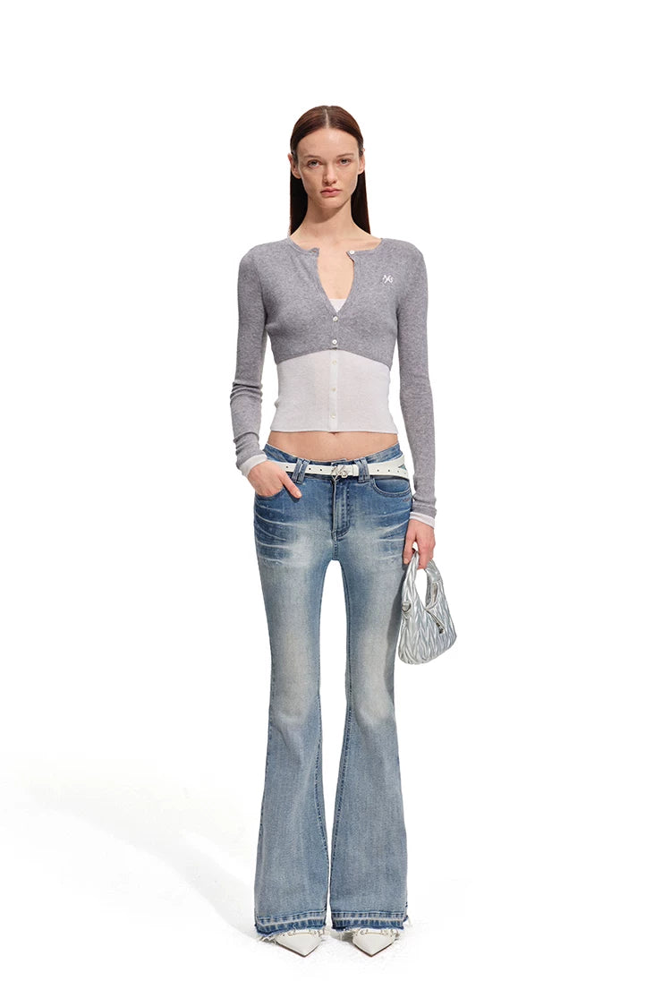 +5CM N1 Washed Skinny Bootcut Jeans