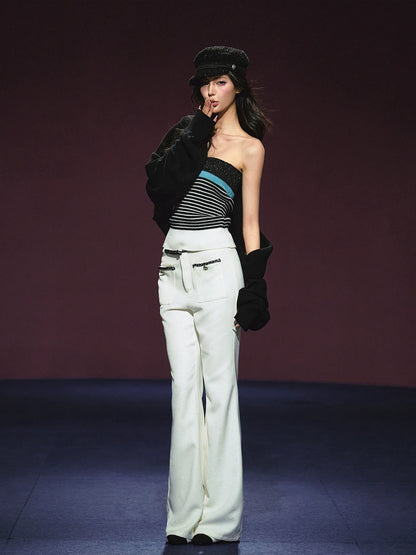 Tweed Color-Block Slightly Flared Trousers