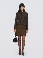 Metal-Button Wool-Blend Structured Short Jacket