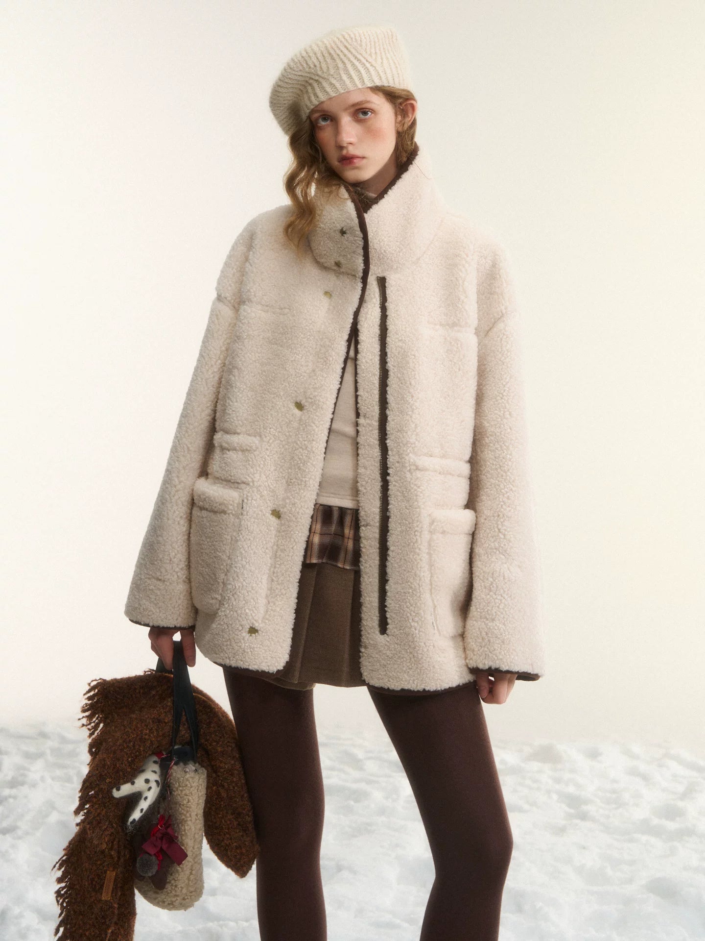 Reversible Shearling Suede Drawstring Jacket
