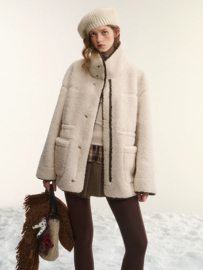 Reversible Shearling Suede Drawstring Jacket