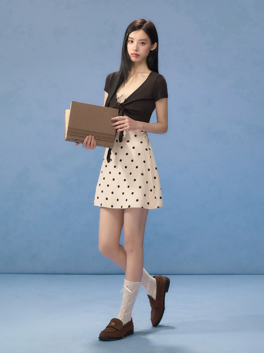 Brown Polka Dot Dress Set