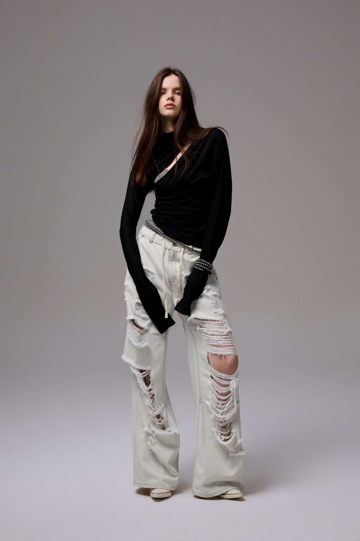 Draped Lyocell Wool Cutout Blouse