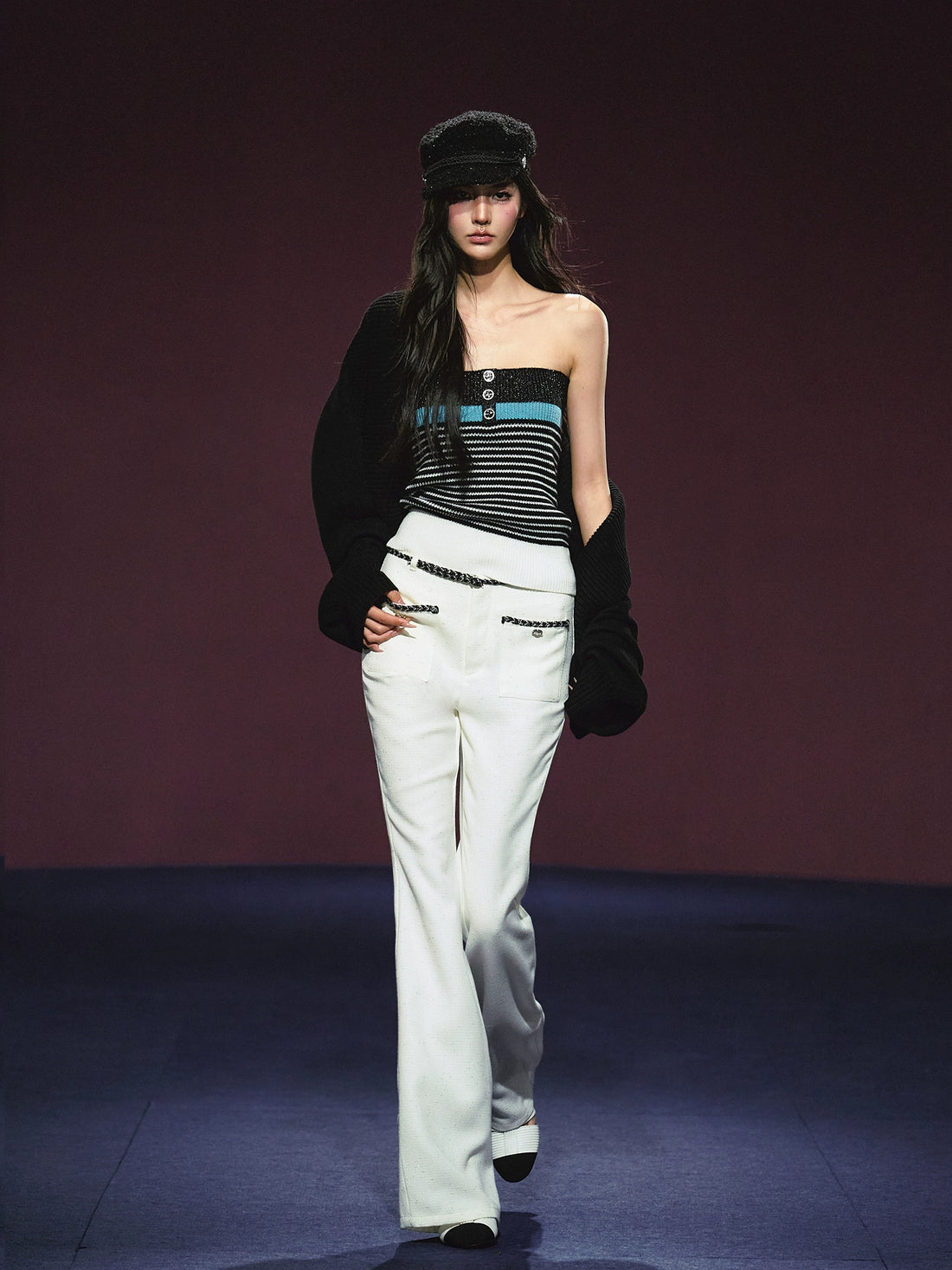 Tweed Color-Block Slightly Flared Trousers