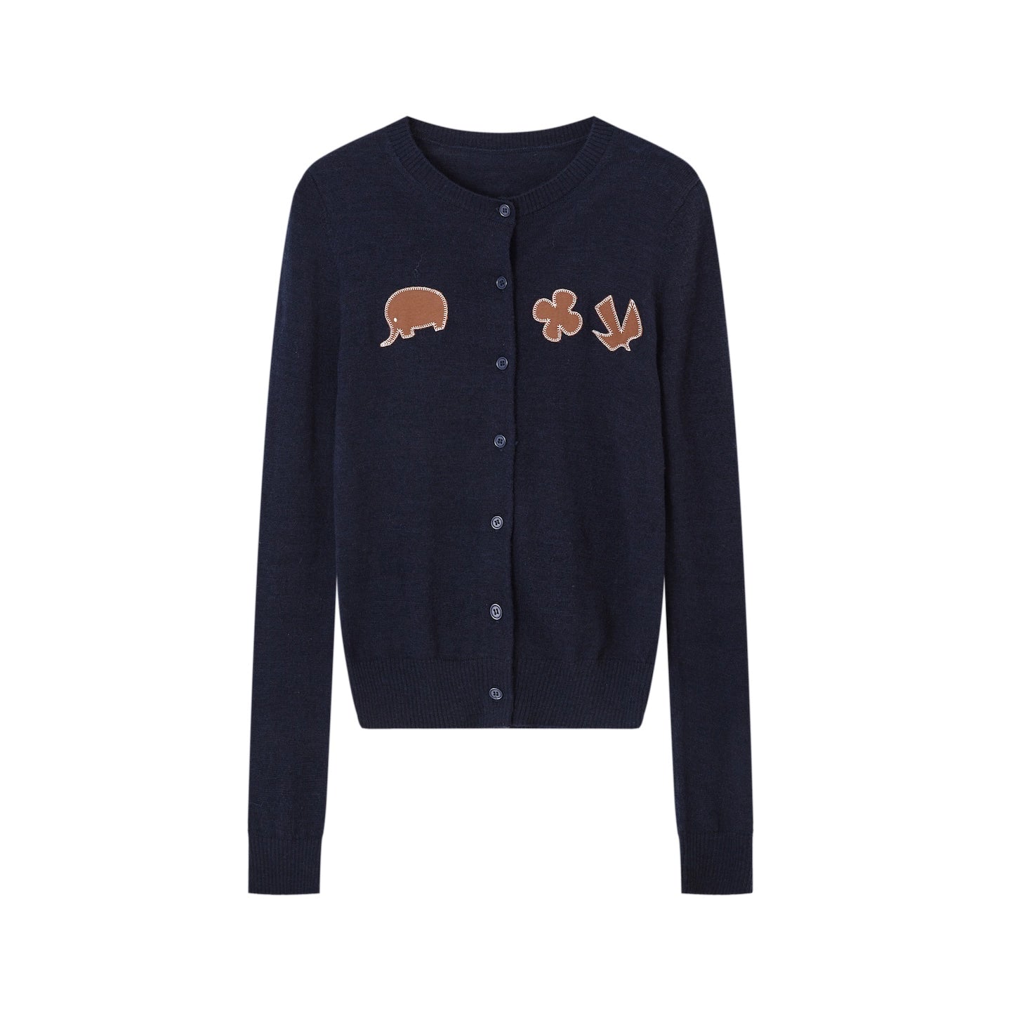 Crewneck Cartoon Patch Embroidered Cardigan