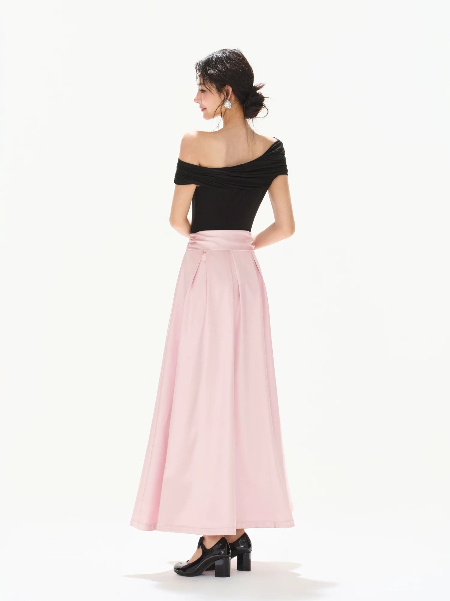 Off-Shoulder Satin Maxi Dress