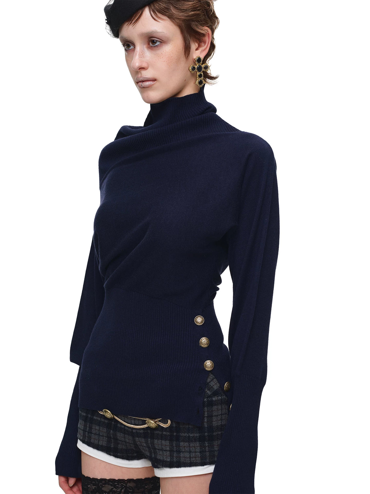 Asymmetric Turtleneck Knit Sweater