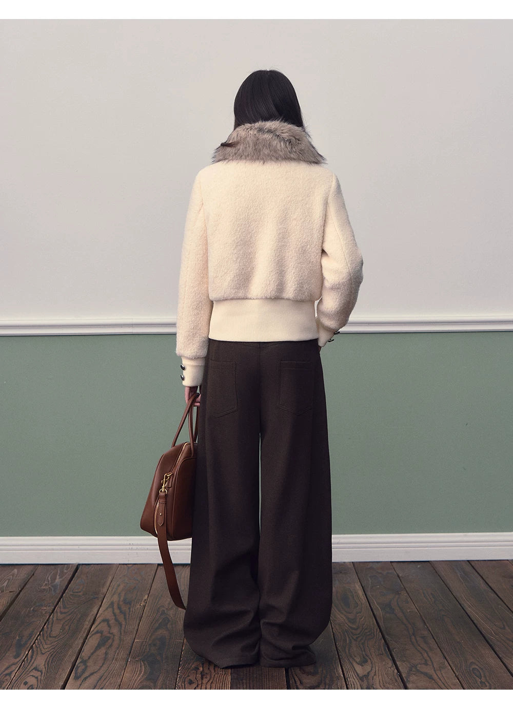 Cream Faux Fur Collar Down Jacket