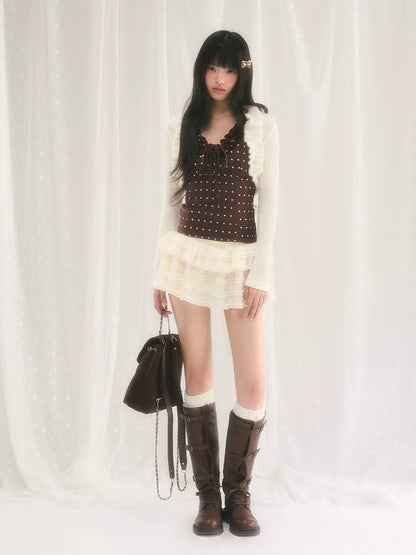 Ruffle Trim Knit Cardigan &amp; Camisole Set