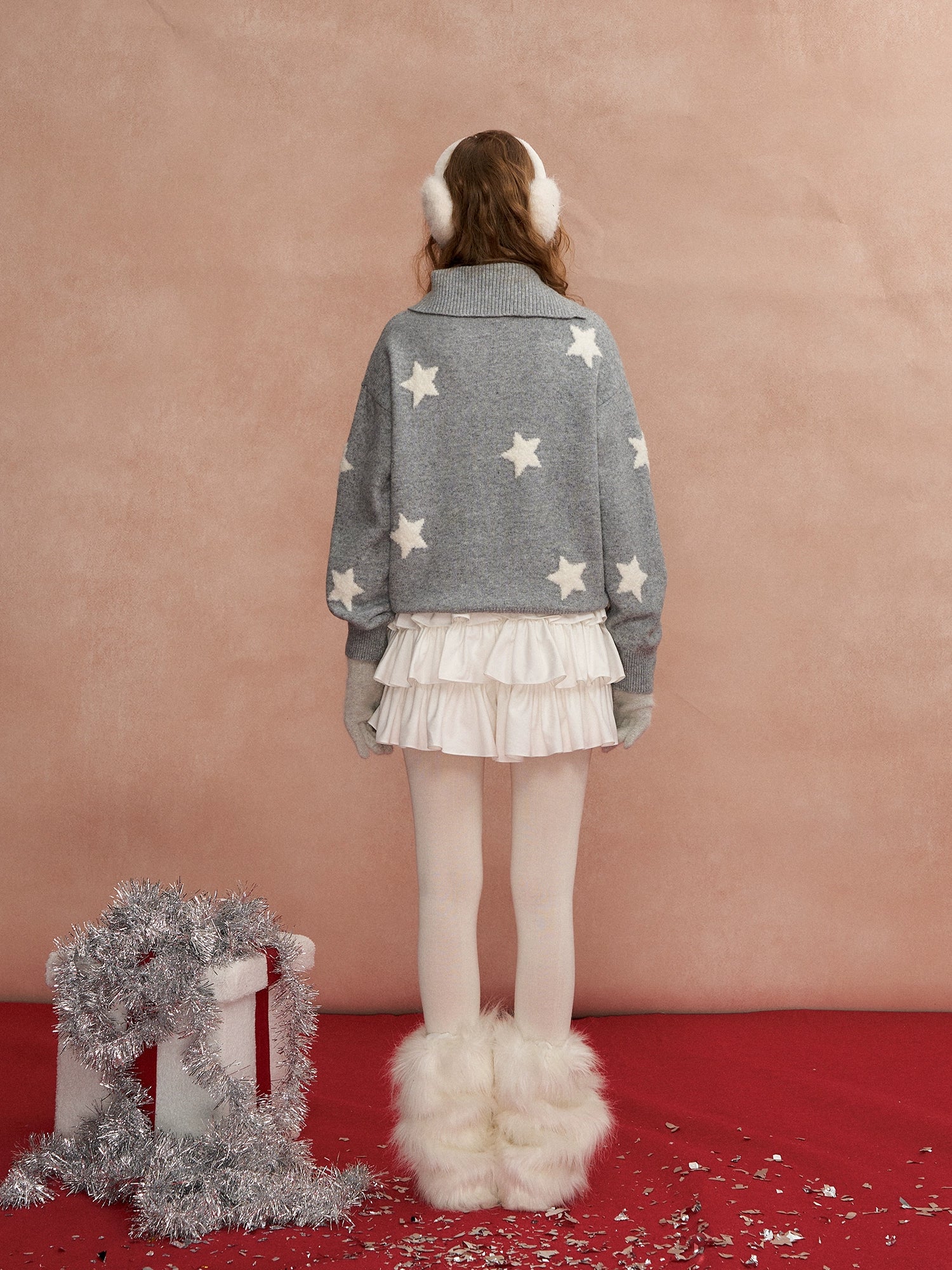 Asymmetric Lapel Star Sweater