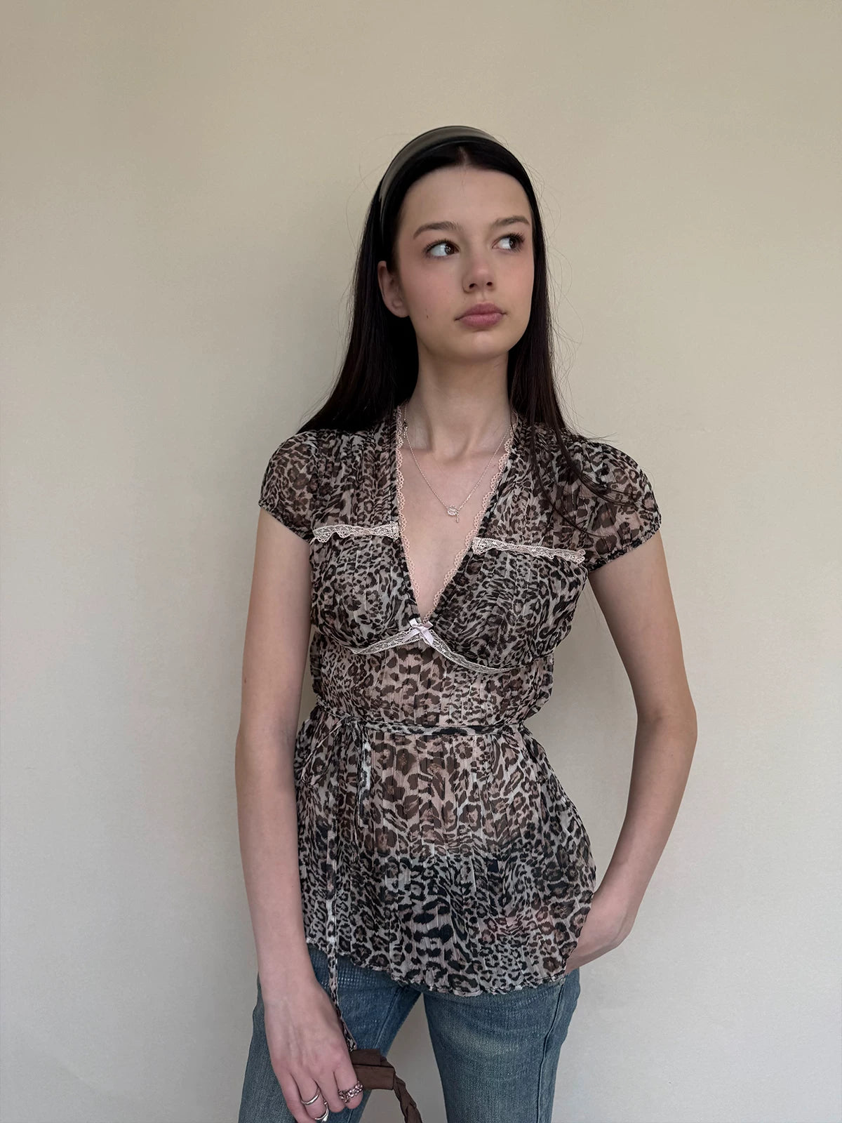 Leopard Lace Trim Pullover Top