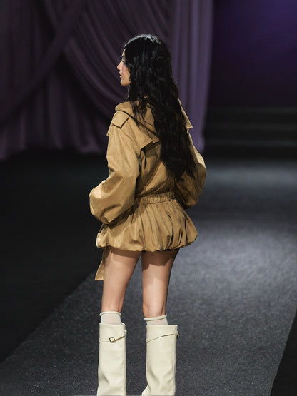 Studded Suede Hooded Trench Coat