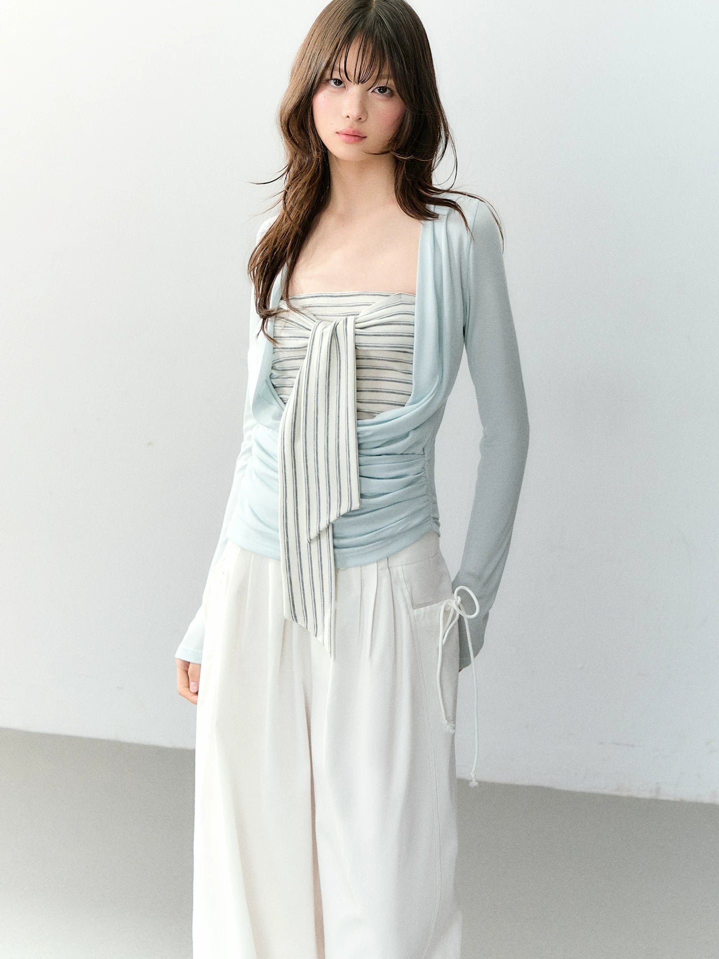 Striped Draped Neck 2-piece Set