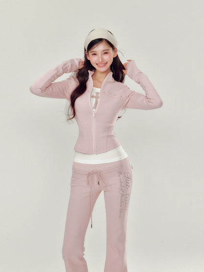 High Collar Slim Fit Sports Hoodie &amp; Pant Set