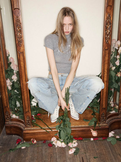 Mohair Sequin Knit Top