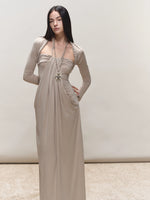 Khaki Lyocell Braided-Halter Ruched Dress Set