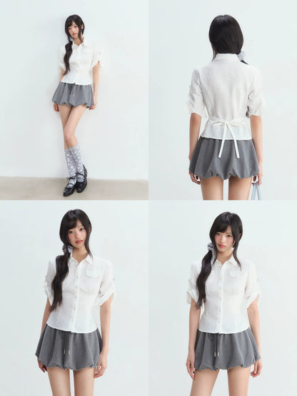 White Pocket Crop Shirt