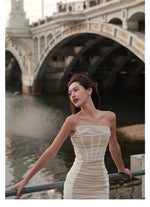 Mesh Ruched Strapless Dress