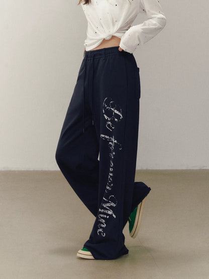 Letter Print Wide Leg Pants