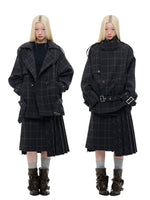Vintage Black Plaid Wool Blend Jacket Set