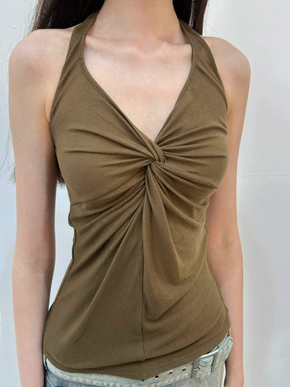 Twist-Front Halter Tank Top