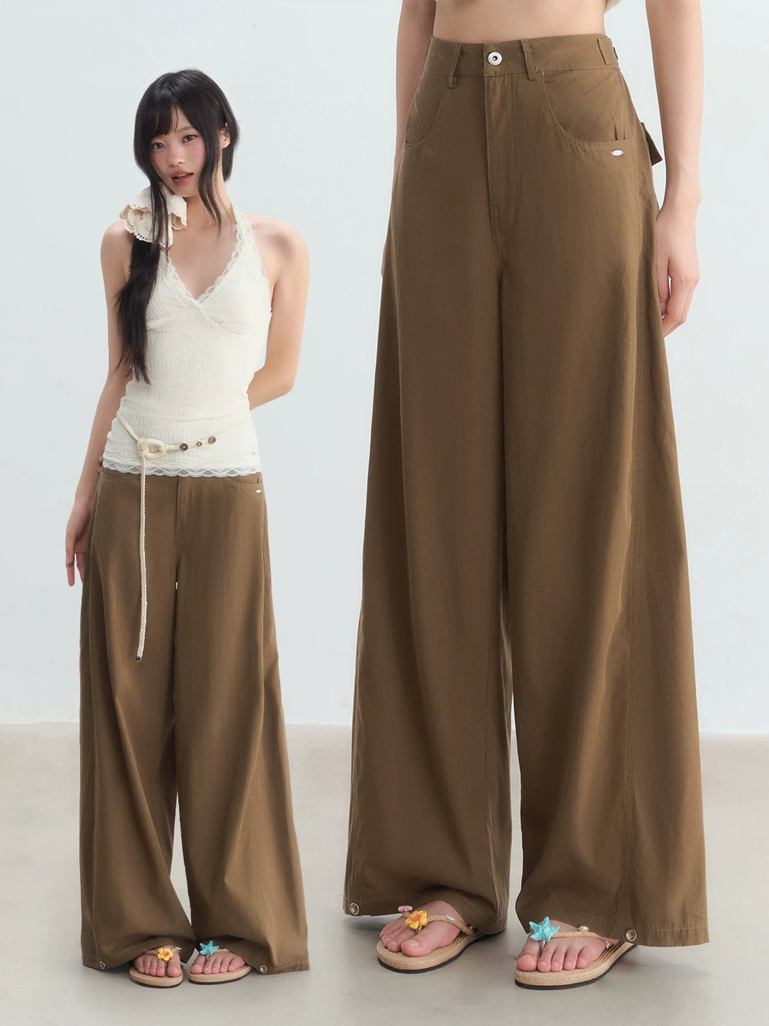 Retro Coffee Wide-Leg Pants