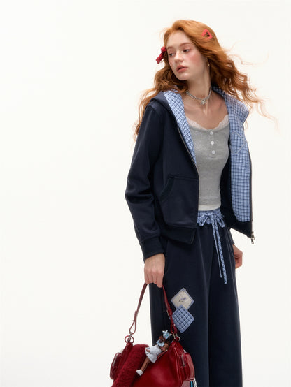 Plaid Patchwork Sweatshirt &amp; Sweatpants Set