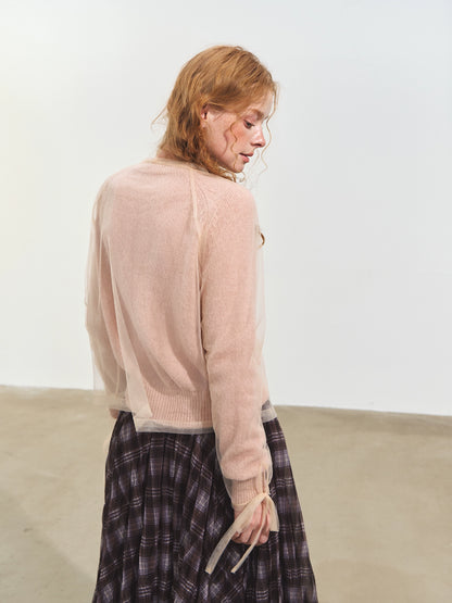 Mesh Layered Knit Cardigan