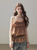 Brown Ruffle Chiffon Top