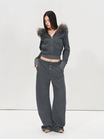 Detachable Fur Collar Hoodie &amp; Sweatpants Set