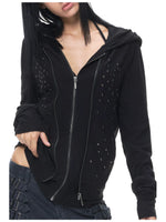 Black Studded Stripe Zip Hoodie