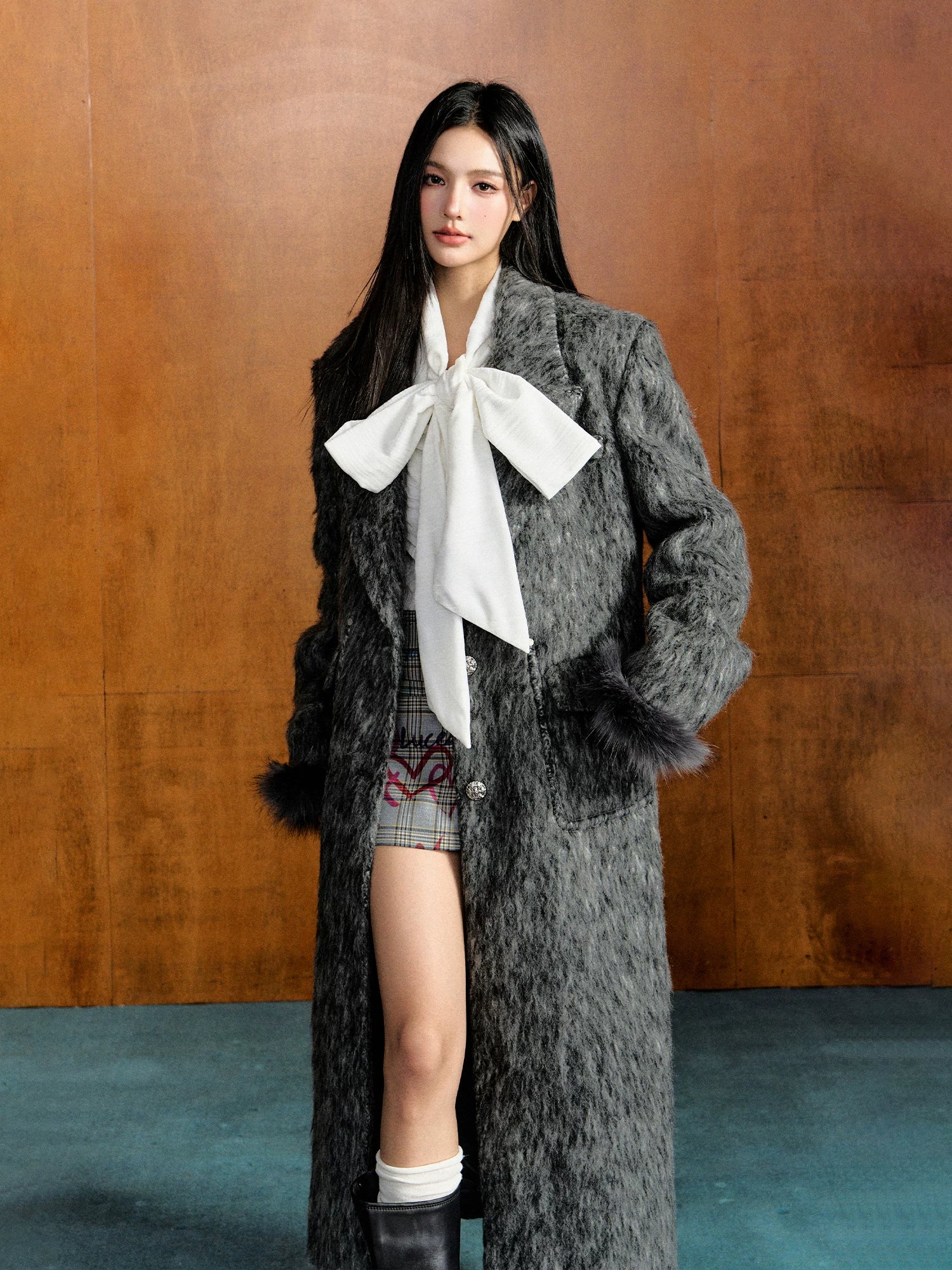 Camel &amp; Brown Detachable Fur Wool Coat