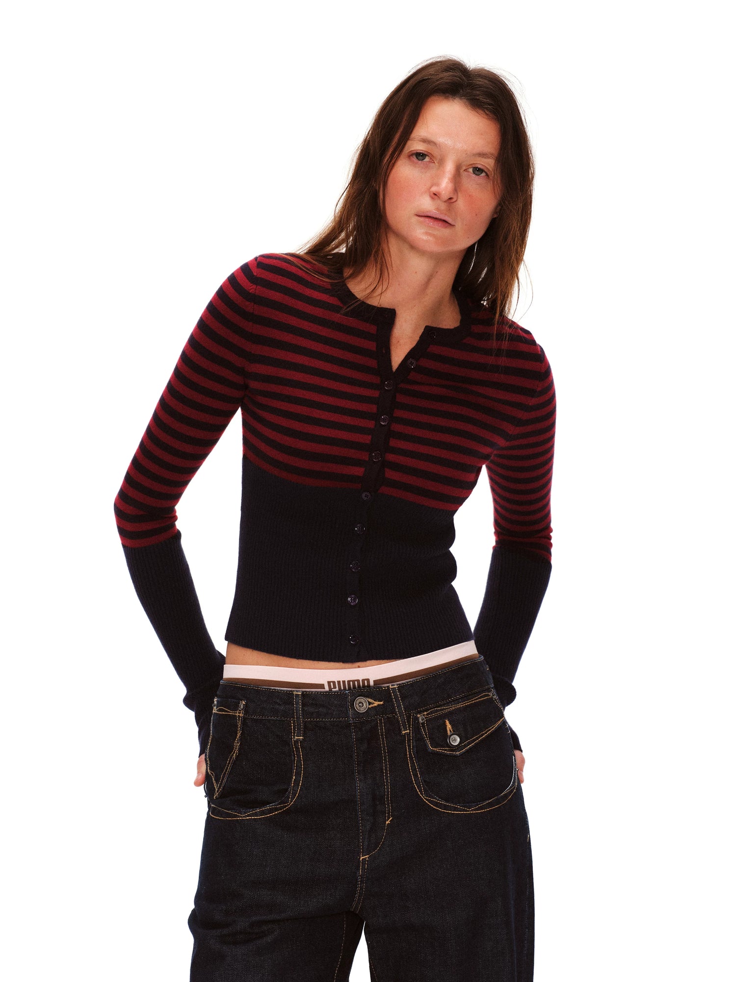 Stripe Wool Knit Cardigan