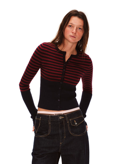Stripe Wool Knit Cardigan