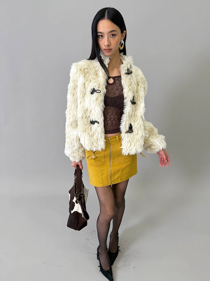 Yellow Washed Denim Mini Skirt