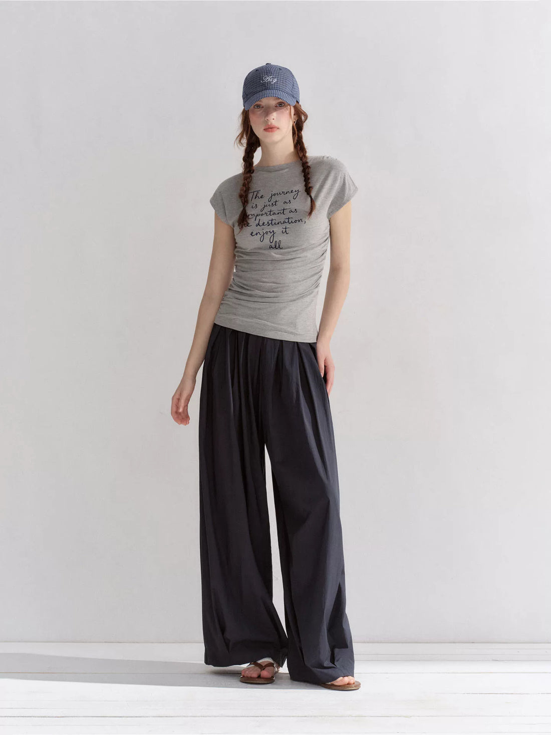 Embroidered Ruched T-Shirt