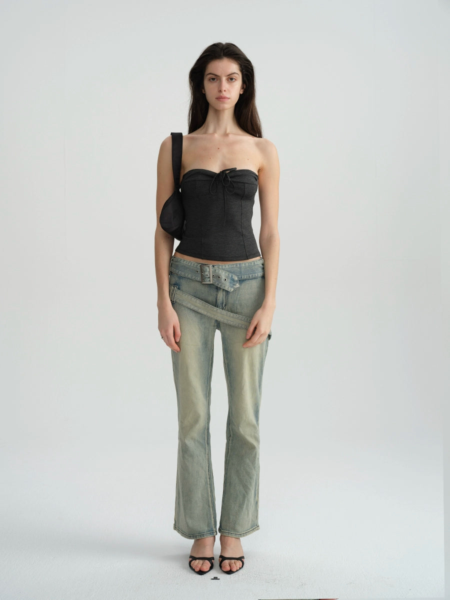 Two-Tone Tie-Strap Knit Bustier