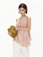 Mesh One-Shoulder Lace Top