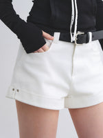 Belted Straight Denim Shorts