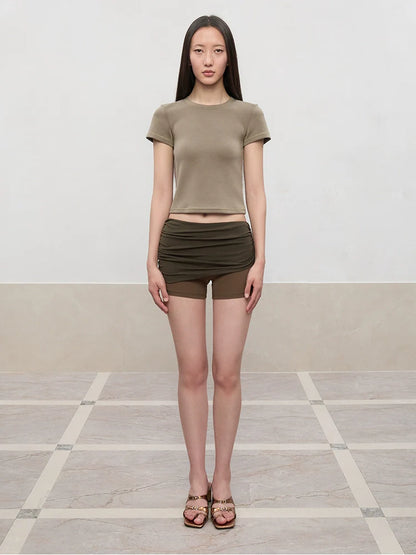 Color-Blocked and Pleated Low-Waist Shorts