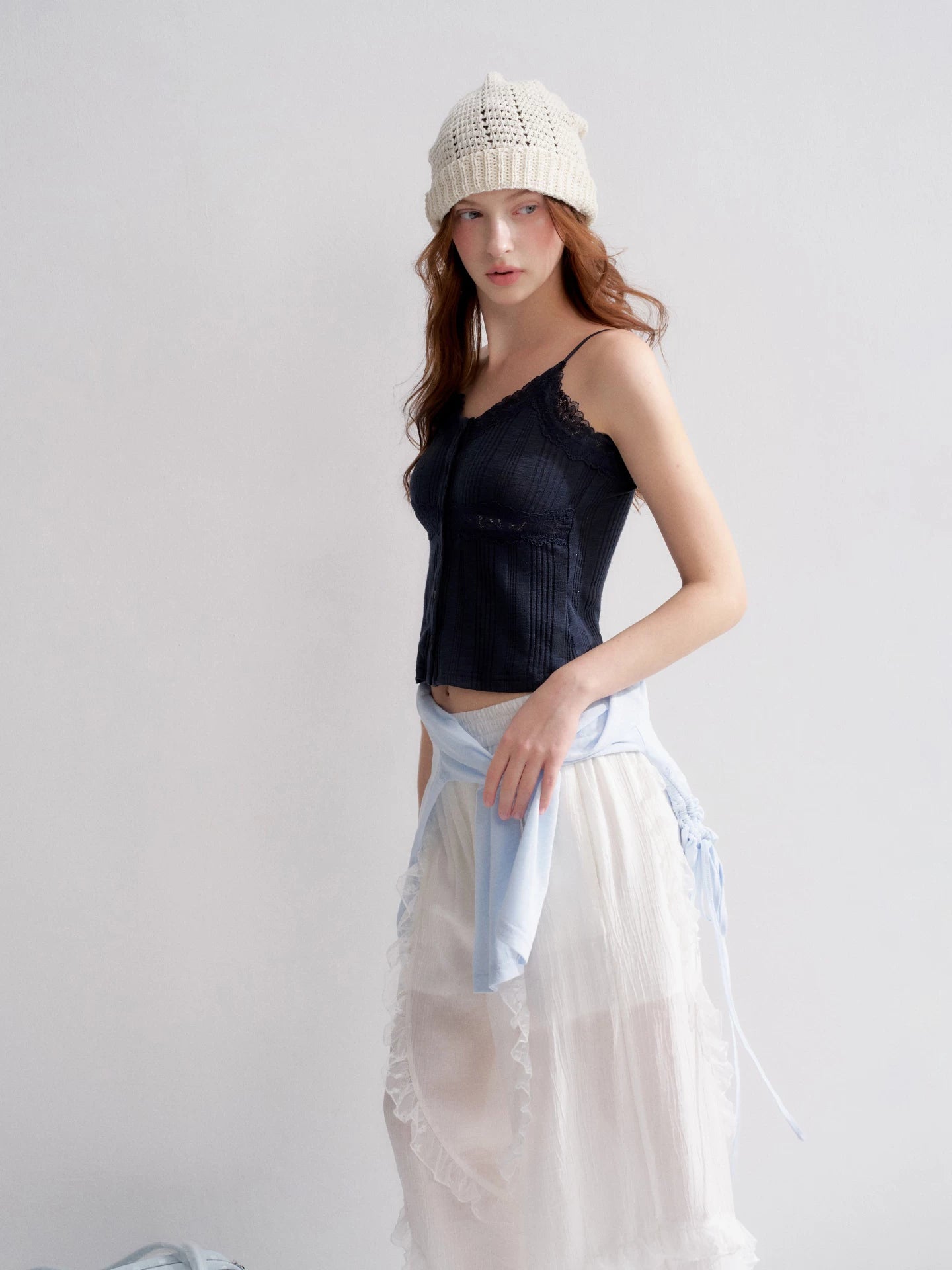 White And Blue Lace Trim Tank
